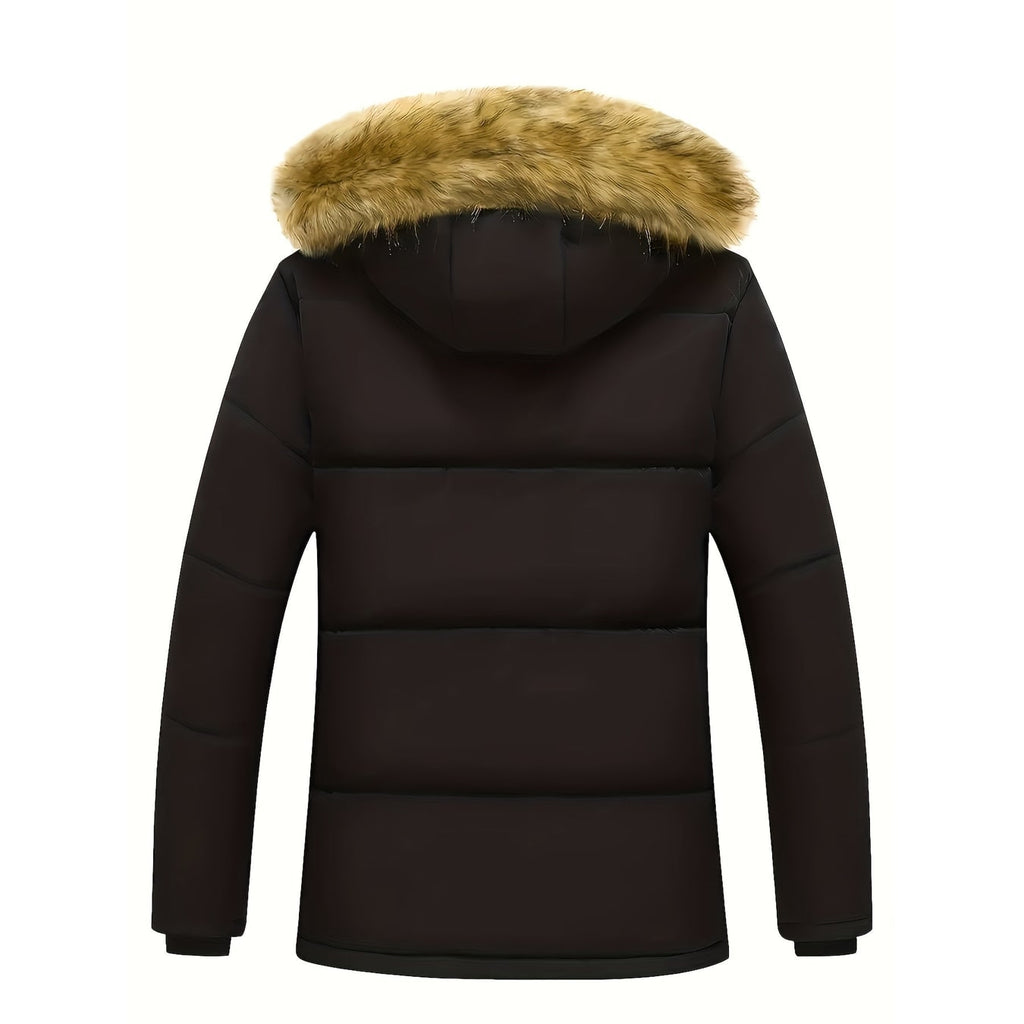 Men's Puffer Jacket Quilted Winter Hooded with Faux Fur Hood and Fleece Lining - Image 5