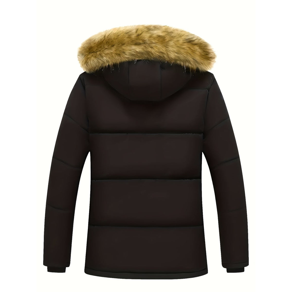 Men's Puffer Jacket Quilted Winter Hooded with Faux Fur Hood and Fleece Lining - Image 5