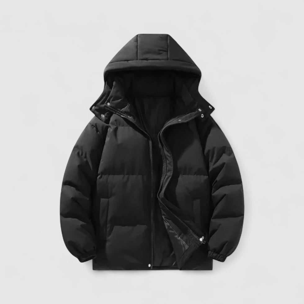 Men's Puffer Jacket with Detachable Hood and Quilted Design - Image 1