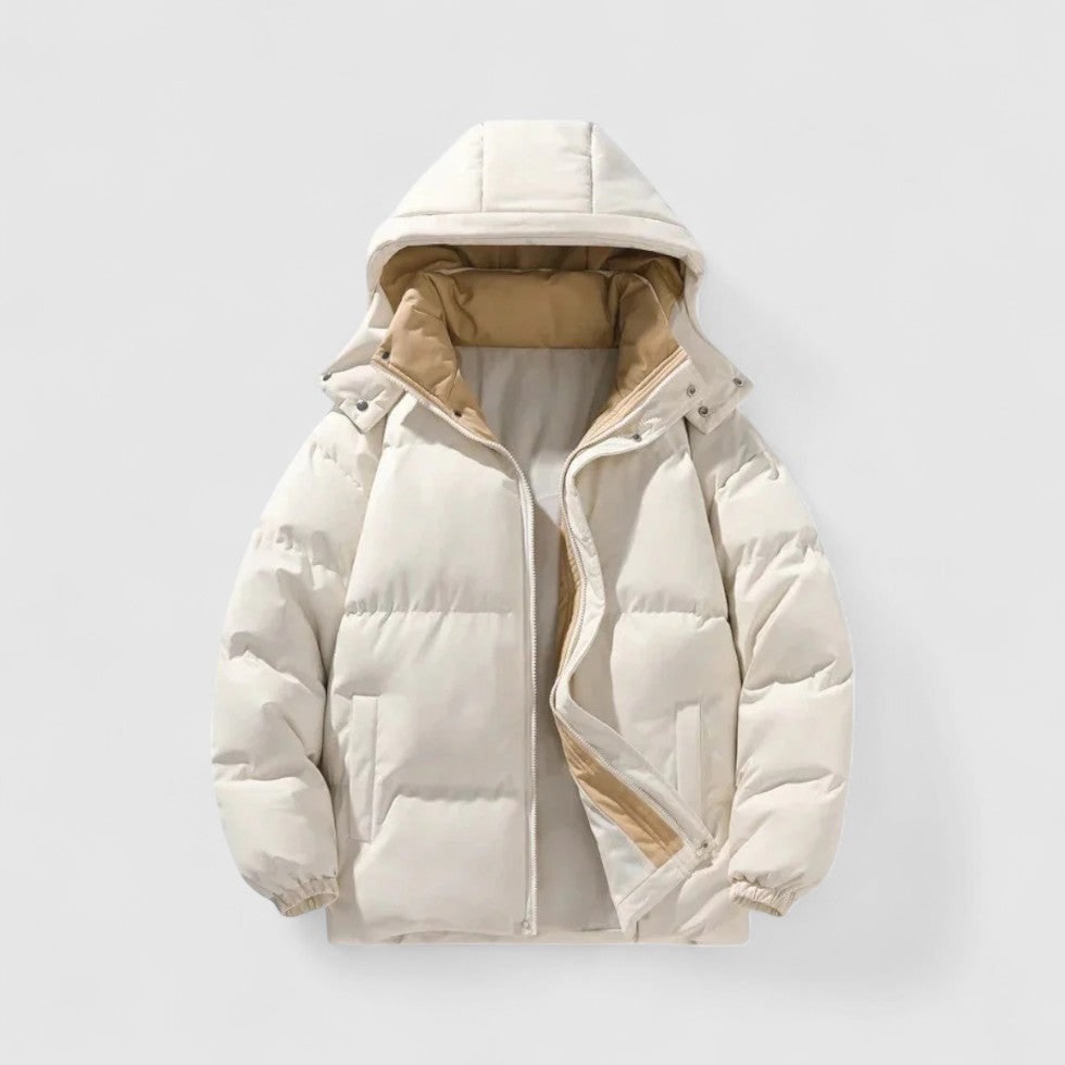 Men's Puffer Jacket with Detachable Hood and Quilted Design - Image 3