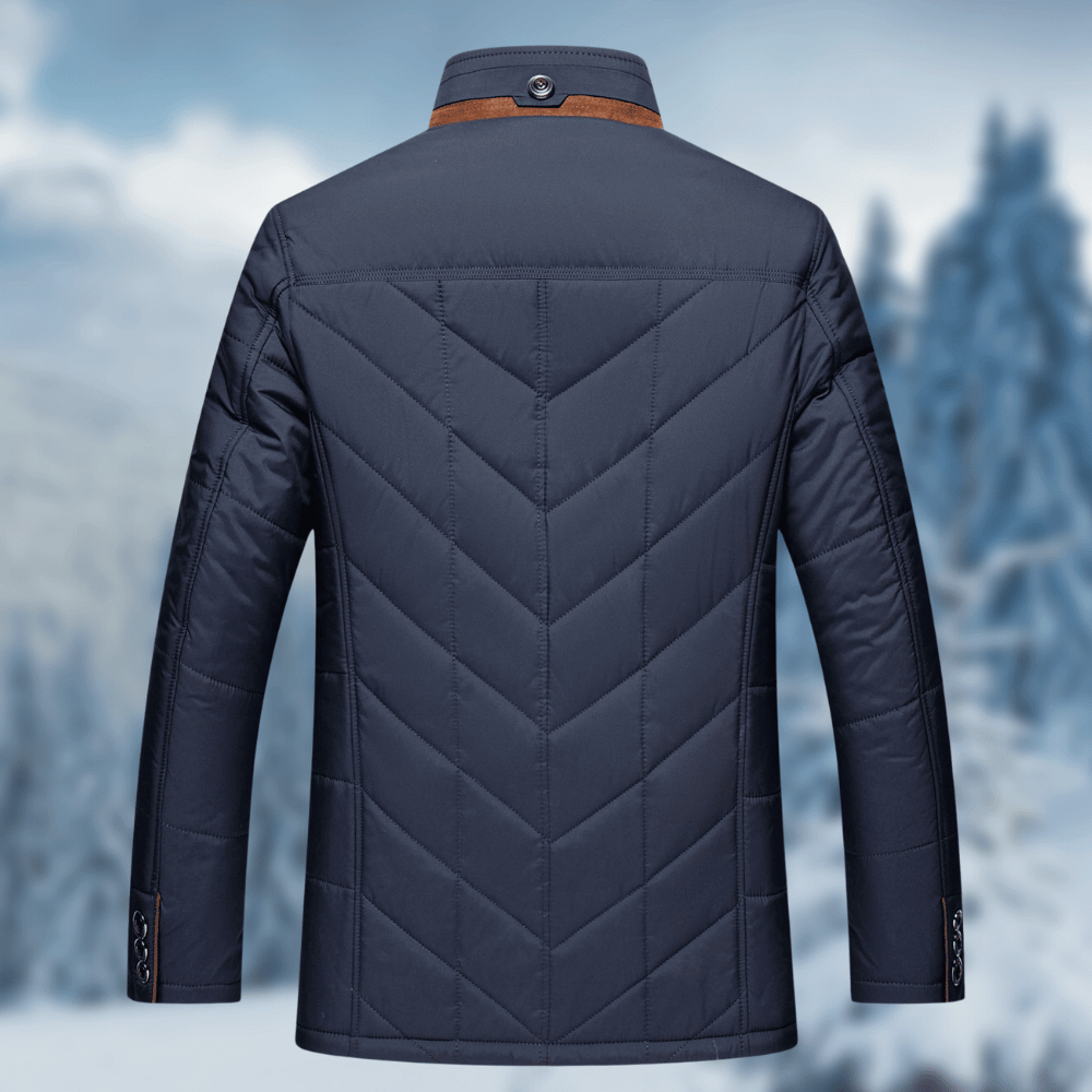 Men's Puffer Jacket with Quilted Chevron Faux Fur Collar and Button Zip Closure - Image 4