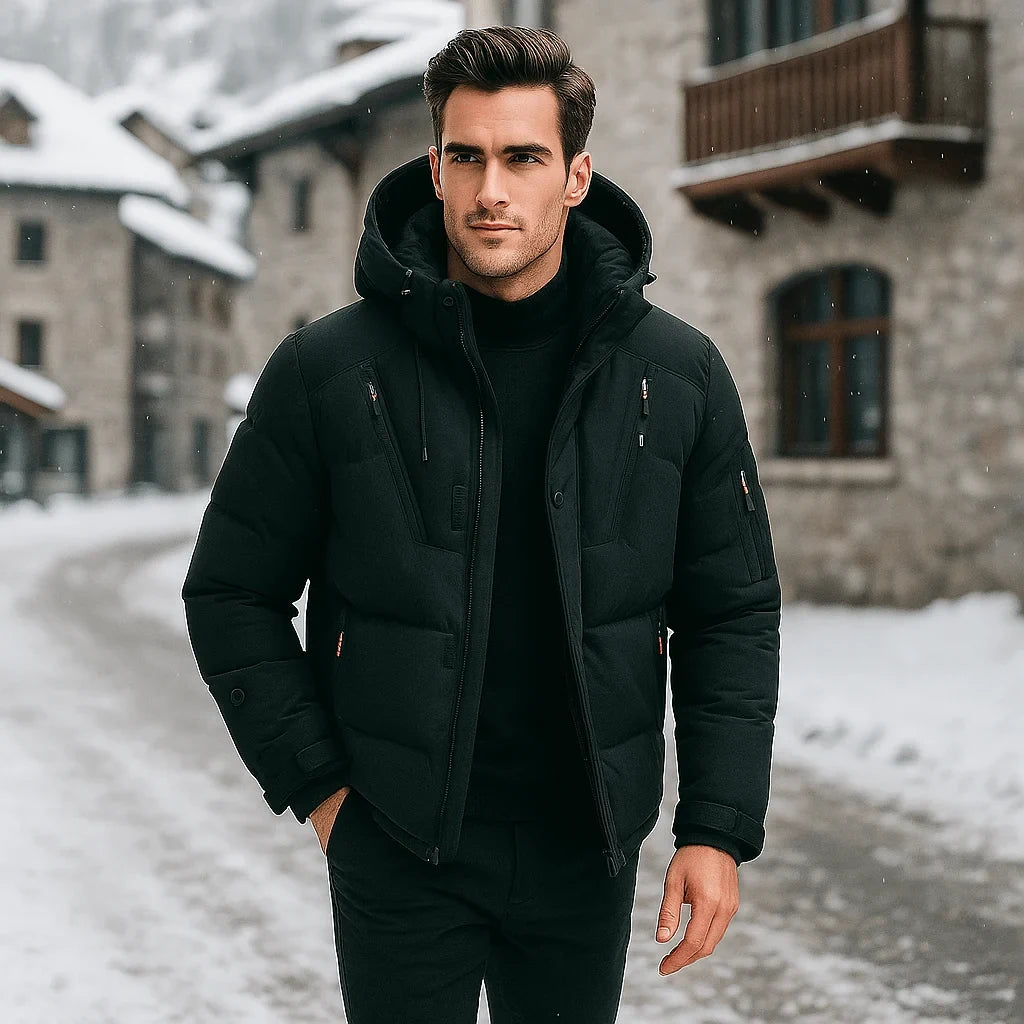 Men's Puffer Jacket with Quilted Design and Adjustable Hooded Winter Coat - Image 1
