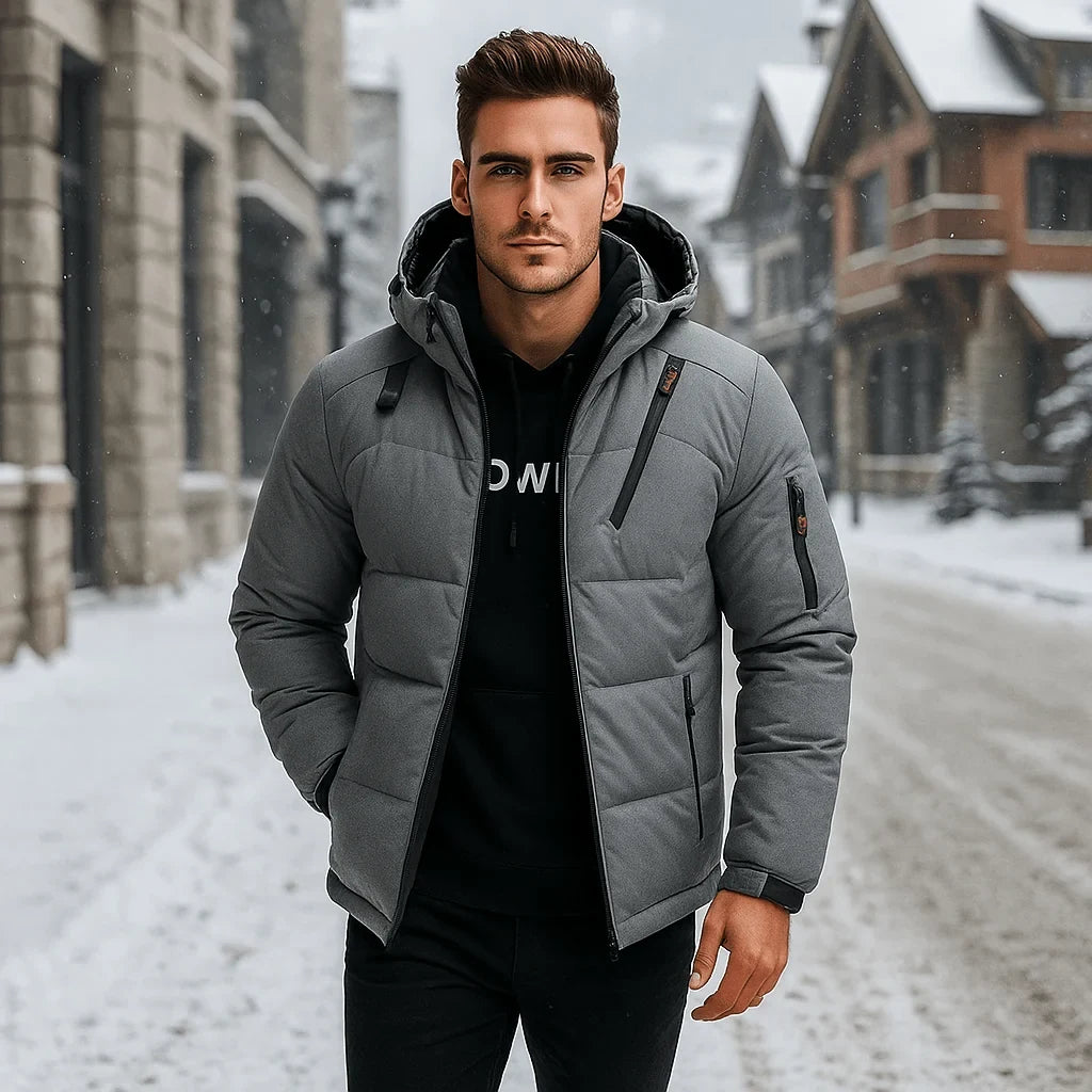 Men's Puffer Jacket with Quilted Design and Adjustable Hooded Winter Coat - Image 2