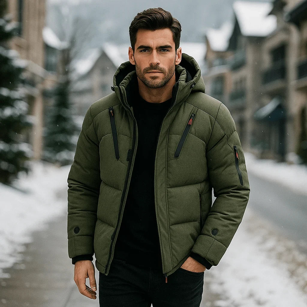 Men's Puffer Jacket with Quilted Design and Adjustable Hooded Winter Coat - Image 3