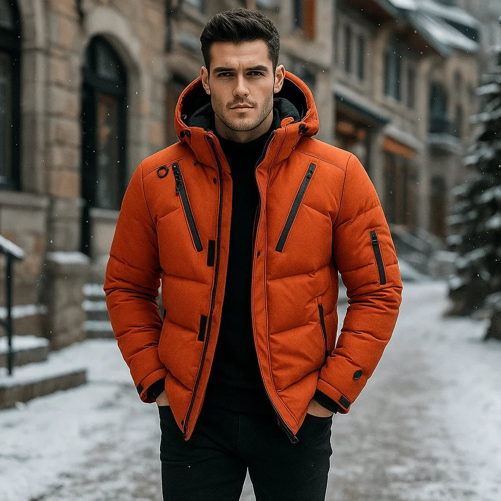Men's Puffer Jacket with Quilted Design and Adjustable Hooded Winter Coat - Image 4