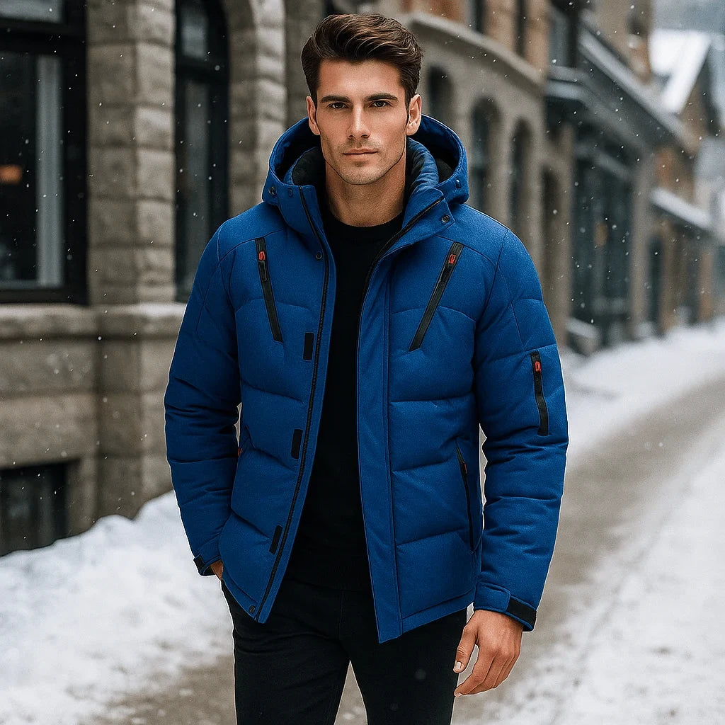 Men's Puffer Jacket with Quilted Design and Adjustable Hooded Winter Coat - Image 5