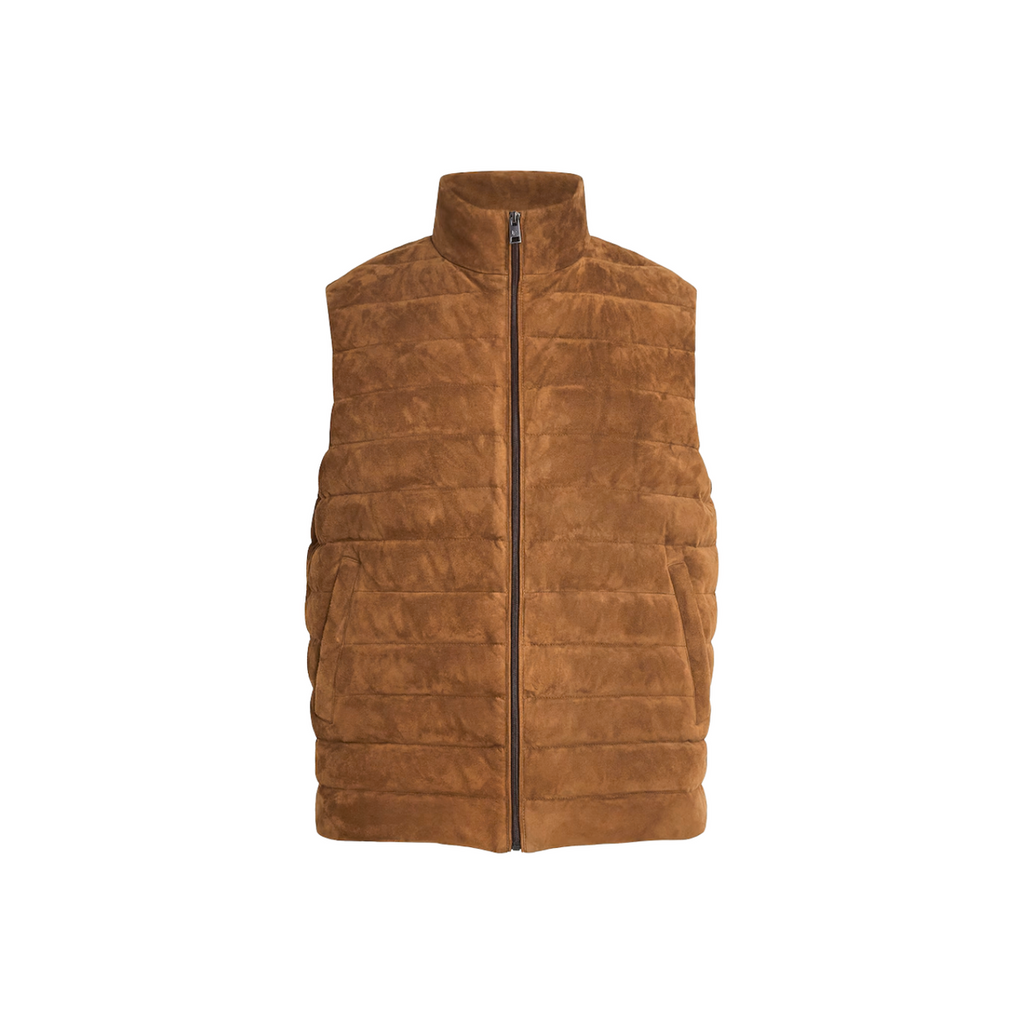 Men's Puffer Quilted Vest with High Collar and Insulated Suede Shell - Image 1