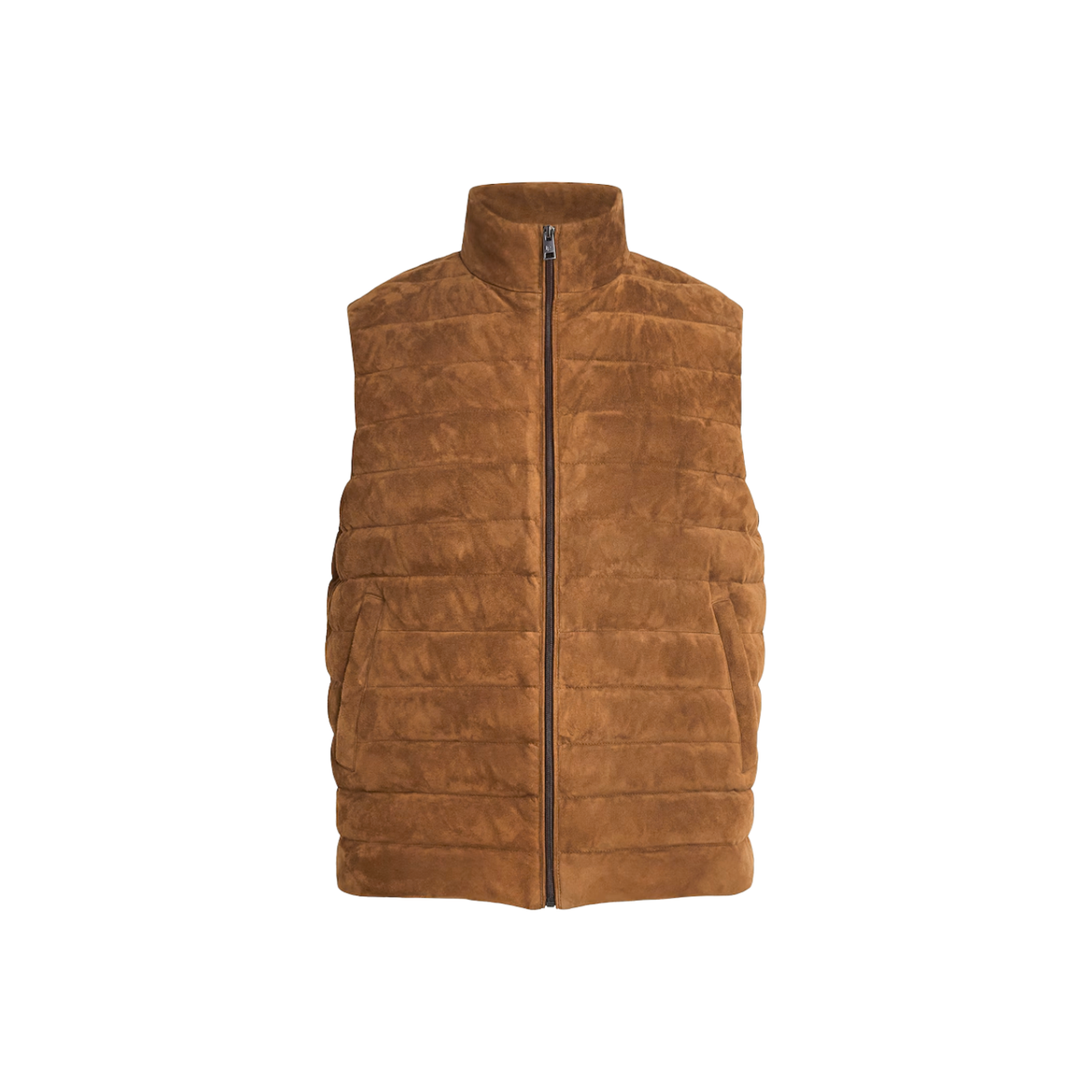 Men's Puffer Quilted Vest with High Collar and Insulated Suede Shell - Image 1