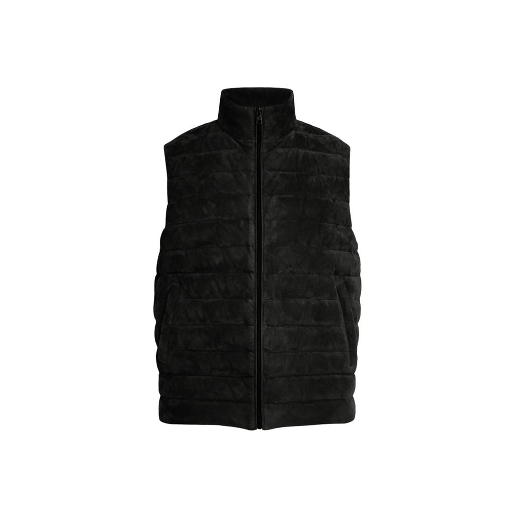 Men's Puffer Quilted Vest with High Collar and Insulated Suede Shell - Image 2