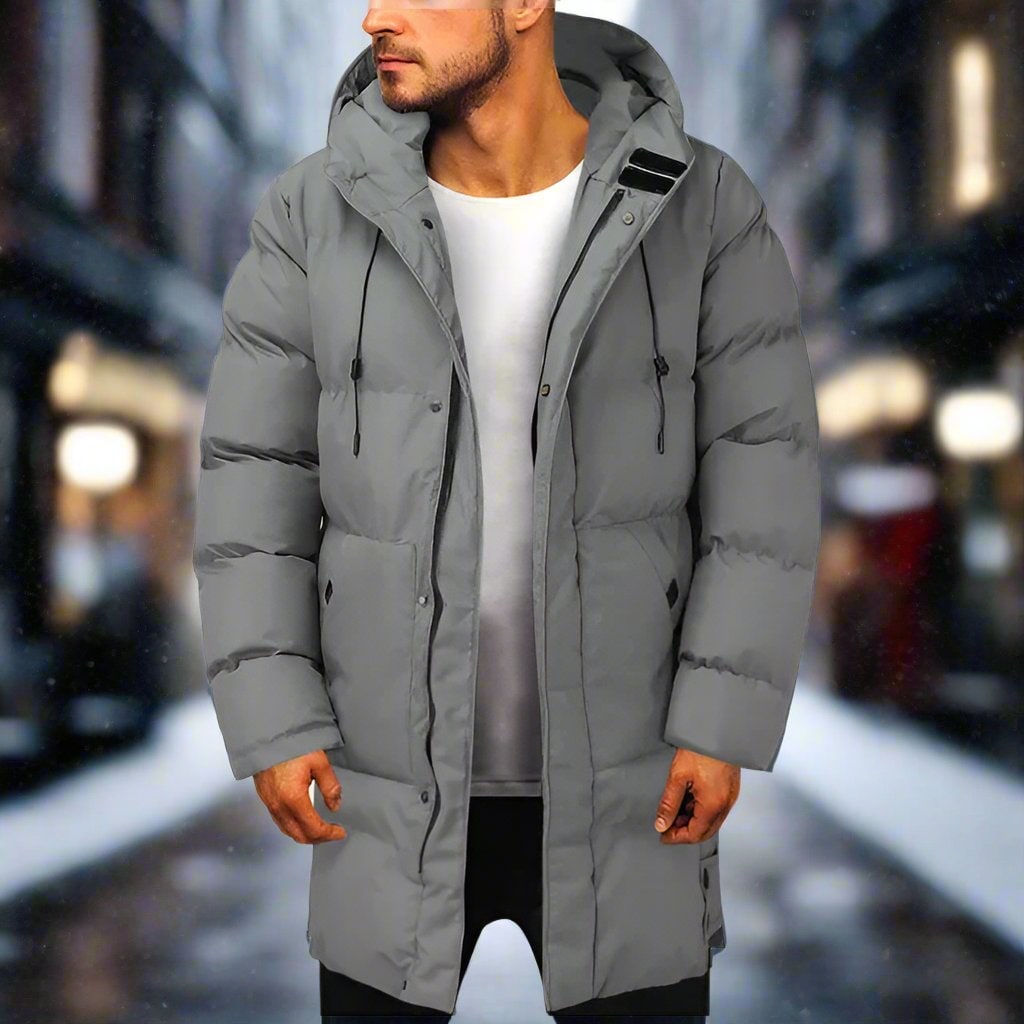 Men's Puffer Winter Coat with Quilted Hood and Adjustable Drawstring - Image 1