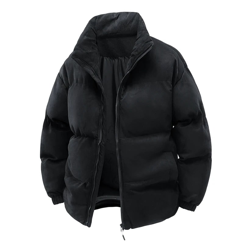 Men's Puffer Winter Jacket with Quilted Faux Suede and Stand Collar - Image 2