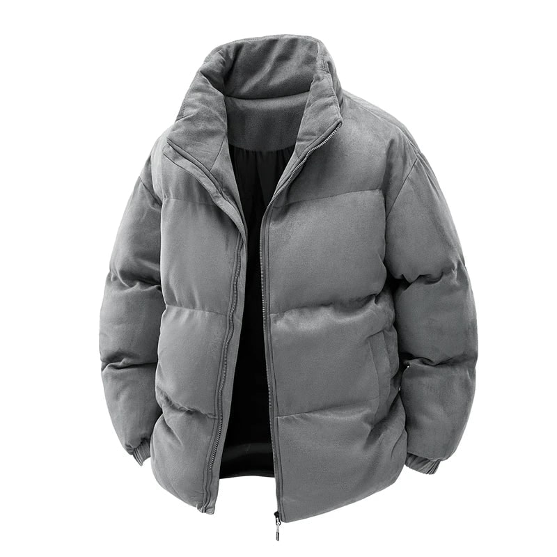 Men's Puffer Winter Jacket with Quilted Faux Suede and Stand Collar - Image 4