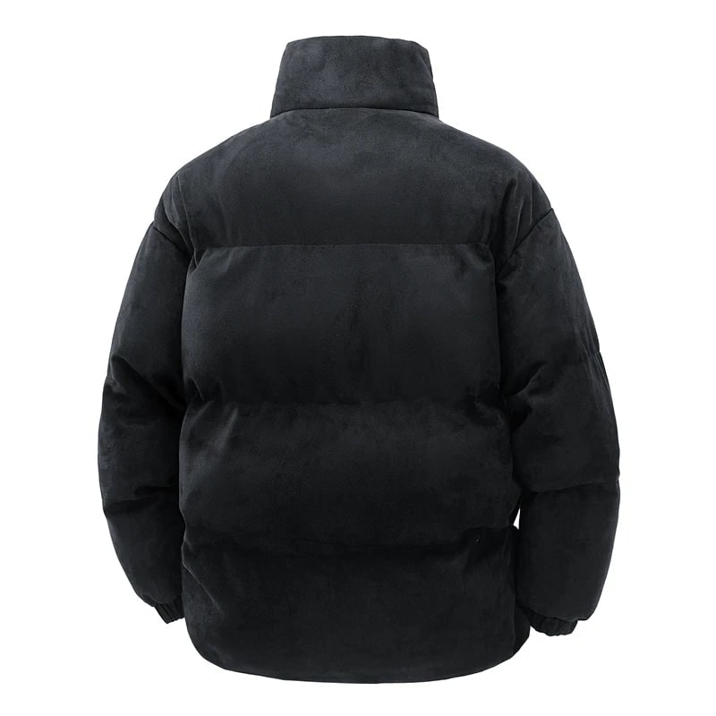 Men's Puffer Winter Jacket with Quilted Faux Suede and Stand Collar - Image 5