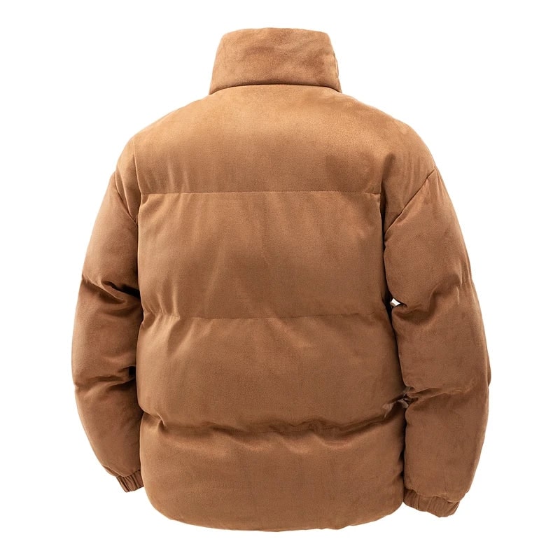 Men's Puffer Winter Jacket with Quilted Faux Suede and Stand Collar - Image 6
