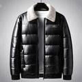 Men's Puffer Winter Quilted Jacket with Faux Leather and Fleece Collar Zip Up - Image 1
