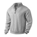Men's Quarter Zip Cable Knit Sweater with Stand Collar and Ribbed Cuffs - Image 1