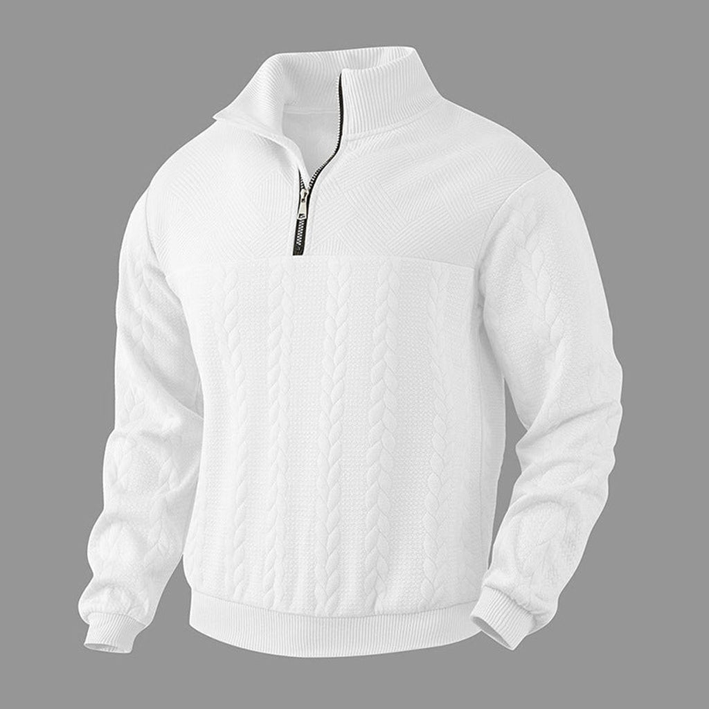Men's Quarter Zip Cable Knit Sweater with Stand Collar and Ribbed Cuffs - Image 11