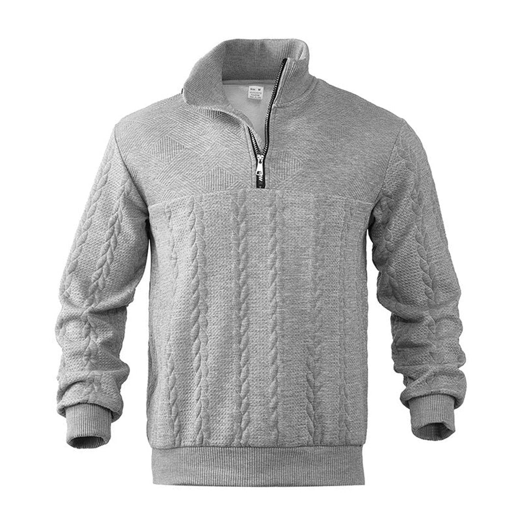 Men's Quarter Zip Cable Knit Sweater with Stand Collar and Ribbed Cuffs - Image 2