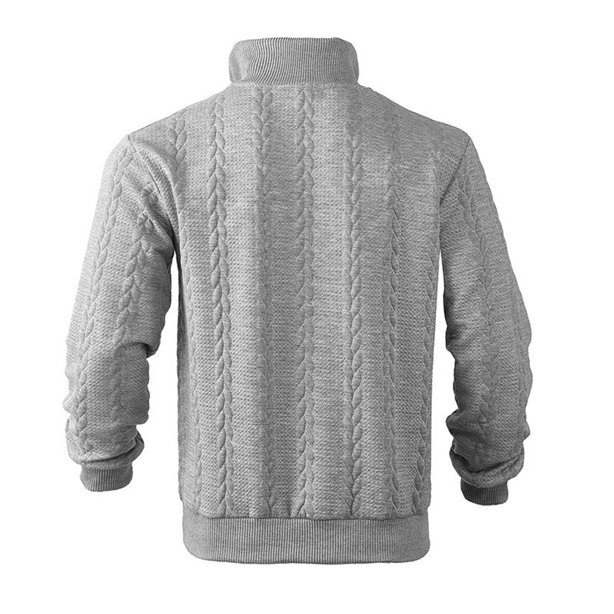 Men's Quarter Zip Cable Knit Sweater with Stand Collar and Ribbed Cuffs - Image 3