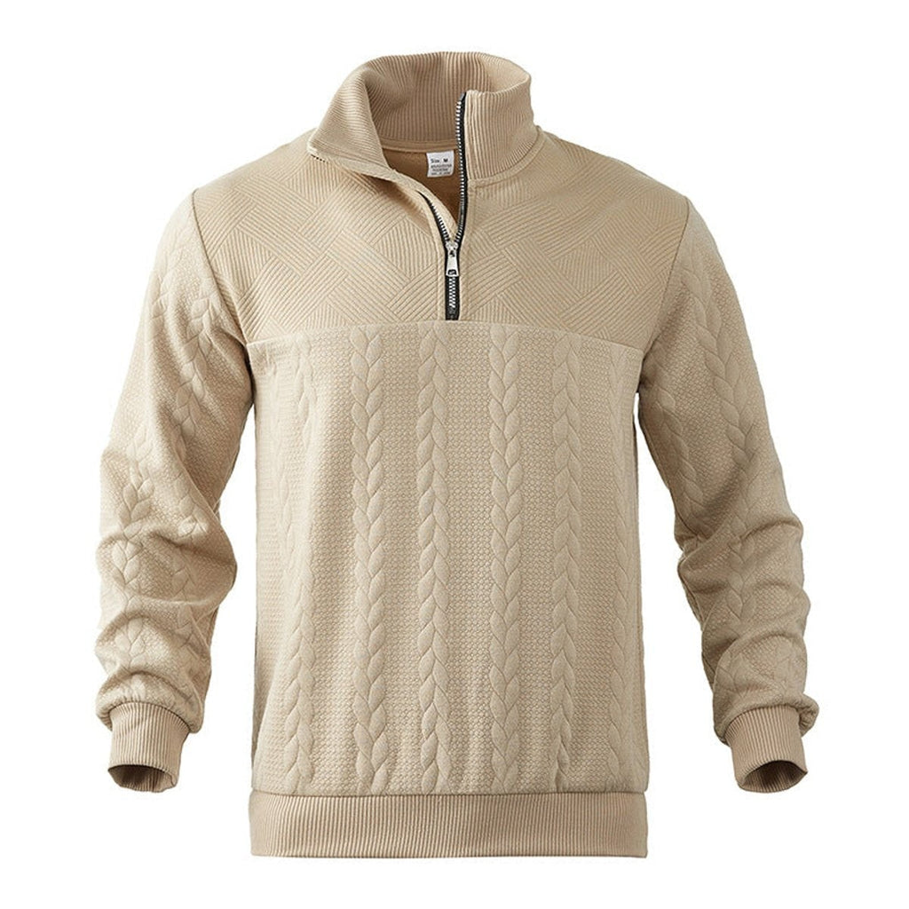 Men's Quarter Zip Cable Knit Sweater with Stand Collar and Ribbed Cuffs - Image 4