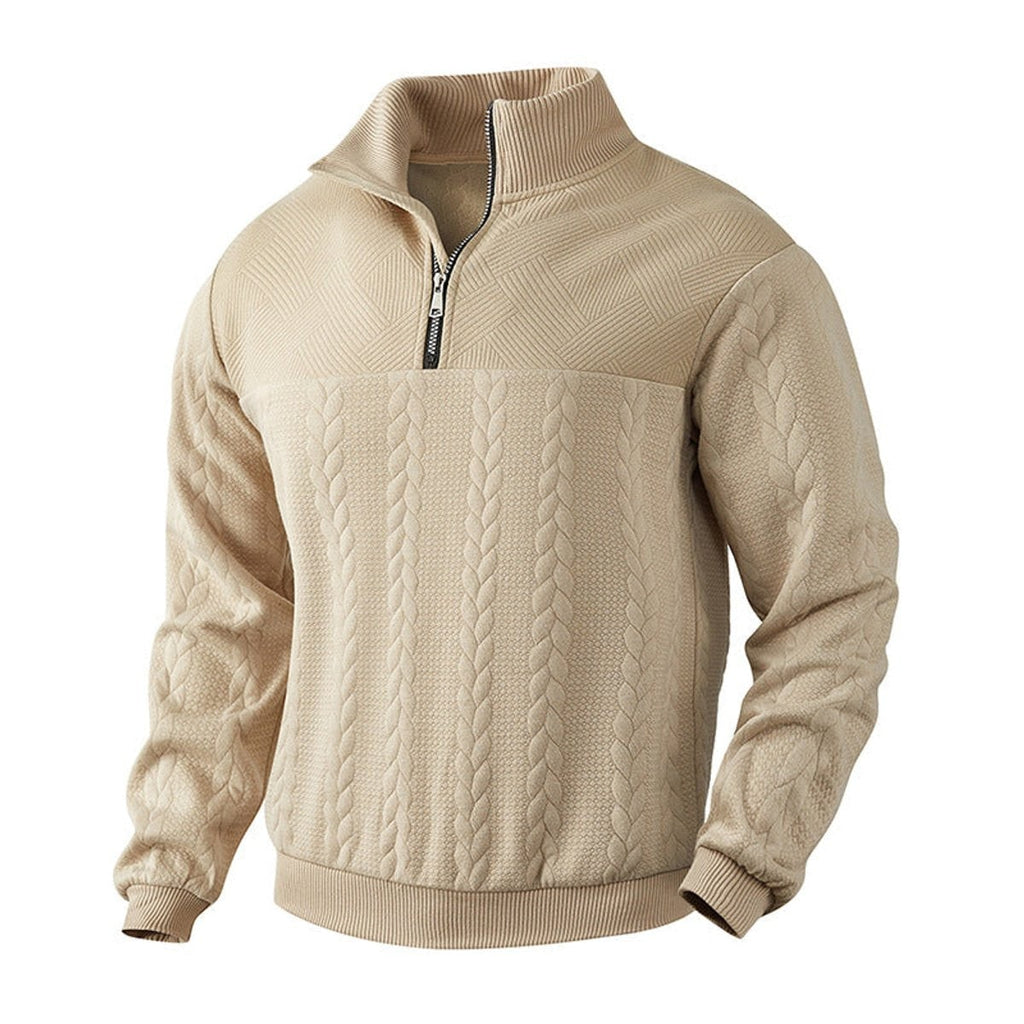 Men's Quarter Zip Cable Knit Sweater with Stand Collar and Ribbed Cuffs - Image 5