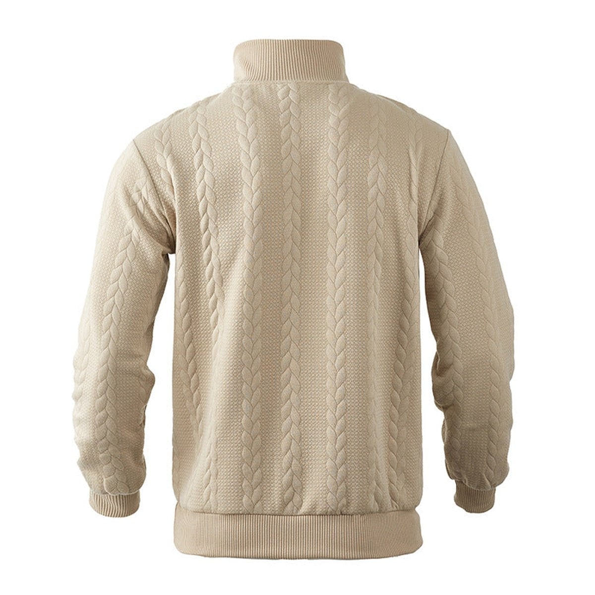 Men's Quarter Zip Cable Knit Sweater with Stand Collar and Ribbed Cuffs - Image 6