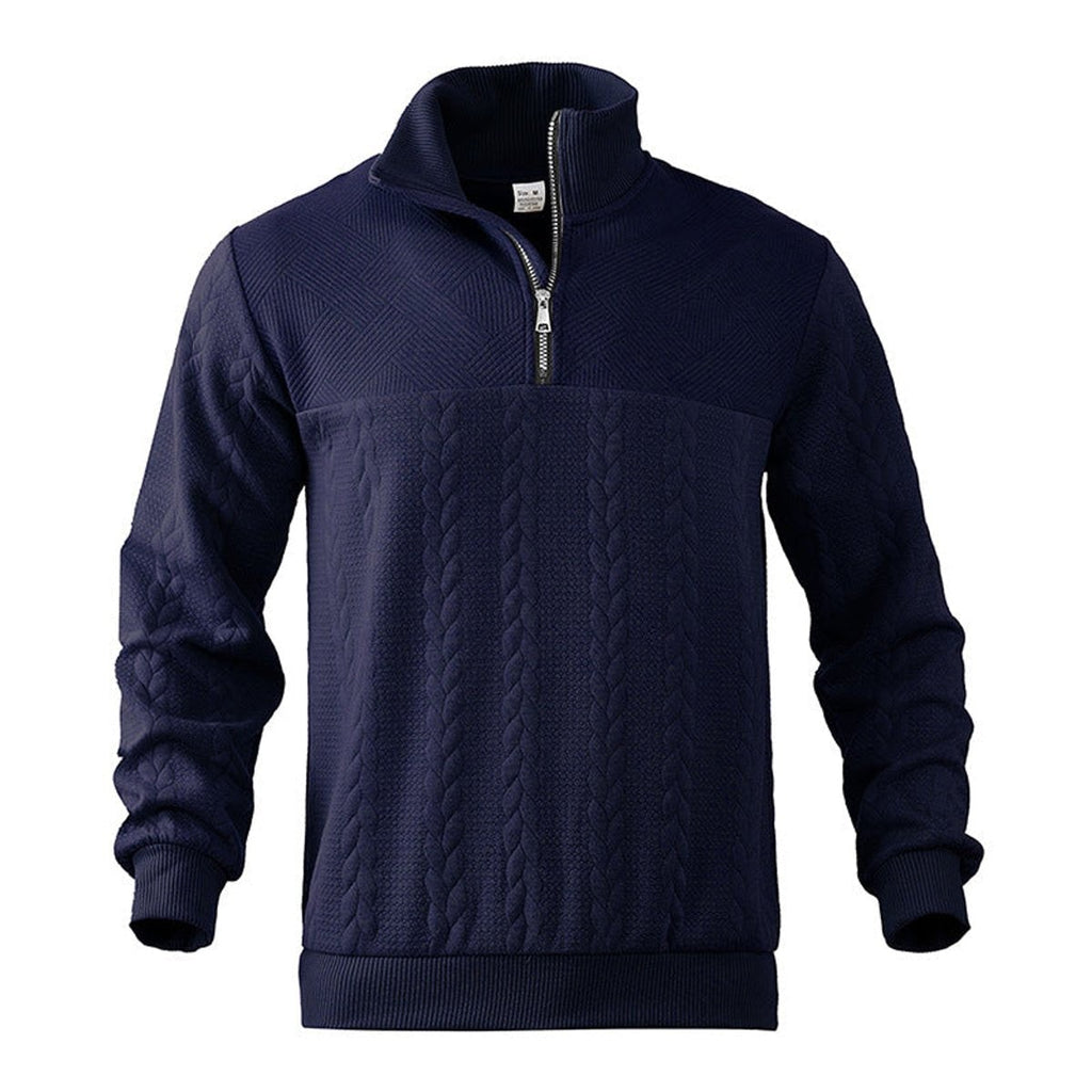 Men's Quarter Zip Cable Knit Sweater with Stand Collar and Ribbed Cuffs - Image 7