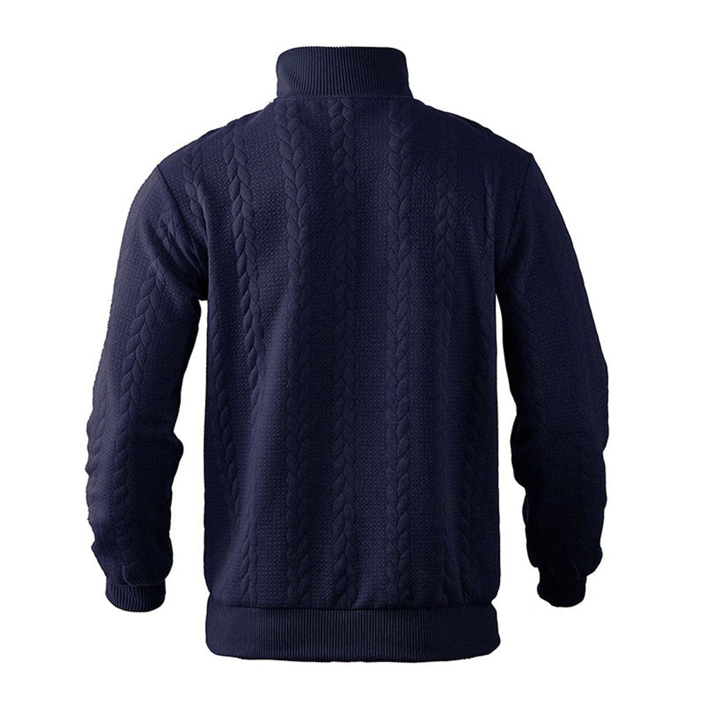 Men's Quarter Zip Cable Knit Sweater with Stand Collar and Ribbed Cuffs - Image 8