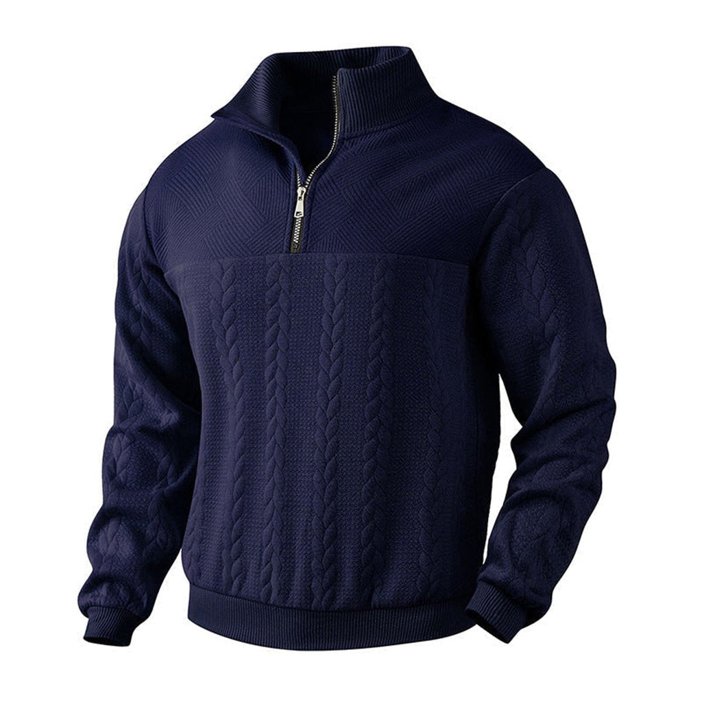 Men's Quarter Zip Cable Knit Sweater with Stand Collar and Ribbed Cuffs - Image 9