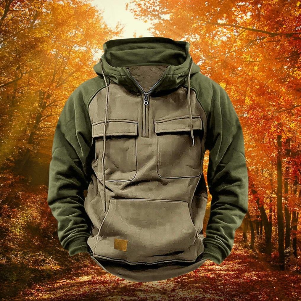 Men's Quarter Zip Hoodie Sweatshirt with Color Block Design and Chest Pockets - Image 5