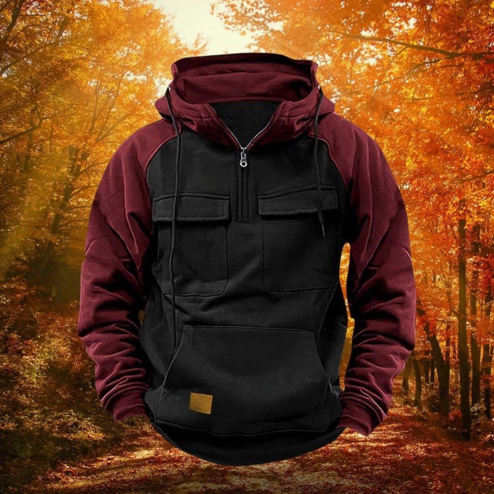 Men's Quarter Zip Hoodie Sweatshirt with Color Block Design and Chest Pockets - Image 6
