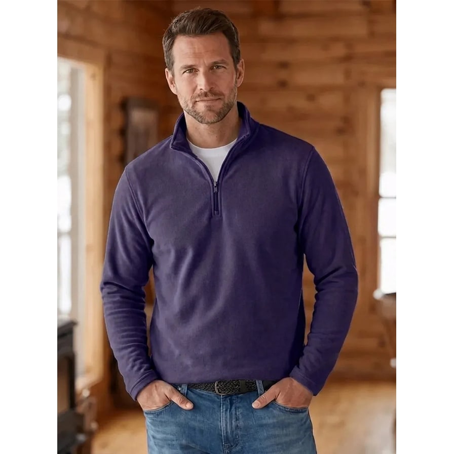 Men's Quarter Zip Pullover Sweater with Fleece Knit and Stand Collar - Image 10