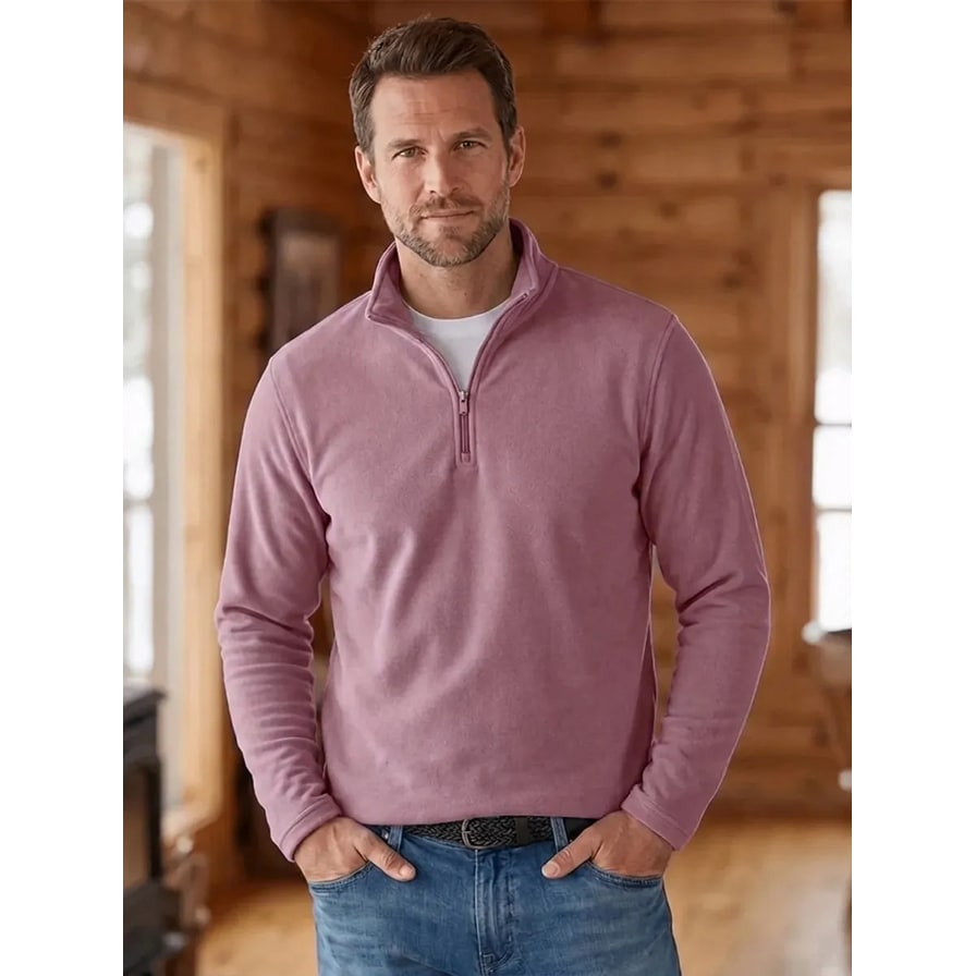 Men's Quarter Zip Pullover Sweater with Fleece Knit and Stand Collar - Image 11