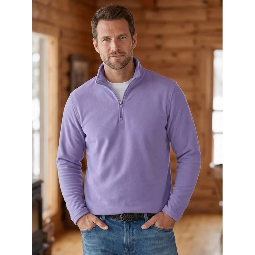 Men's Quarter Zip Pullover Sweater with Fleece Knit and Stand Collar - Image 12