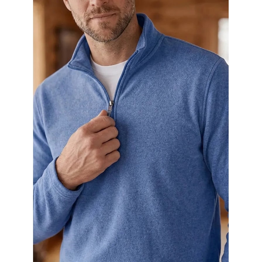 Men's Quarter Zip Pullover Sweater with Fleece Knit and Stand Collar - Image 3