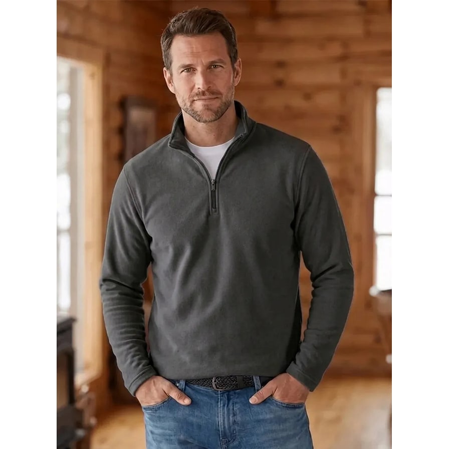Men's Quarter Zip Pullover Sweater with Fleece Knit and Stand Collar - Image 4