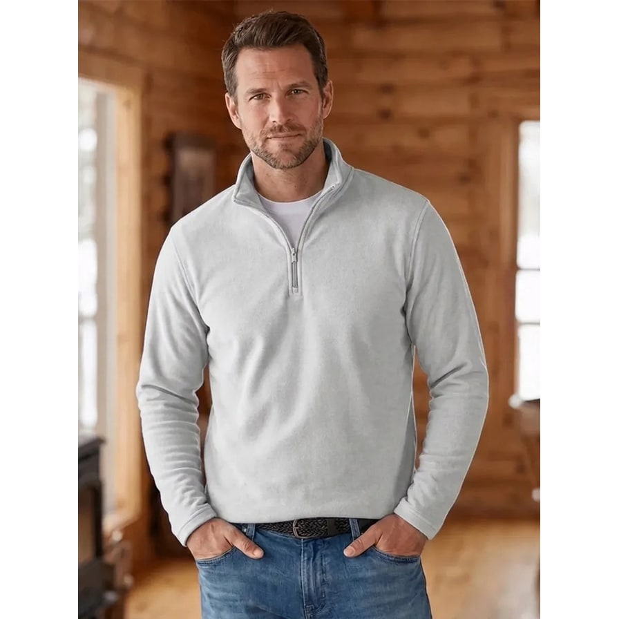 Men's Quarter Zip Pullover Sweater with Fleece Knit and Stand Collar - Image 5