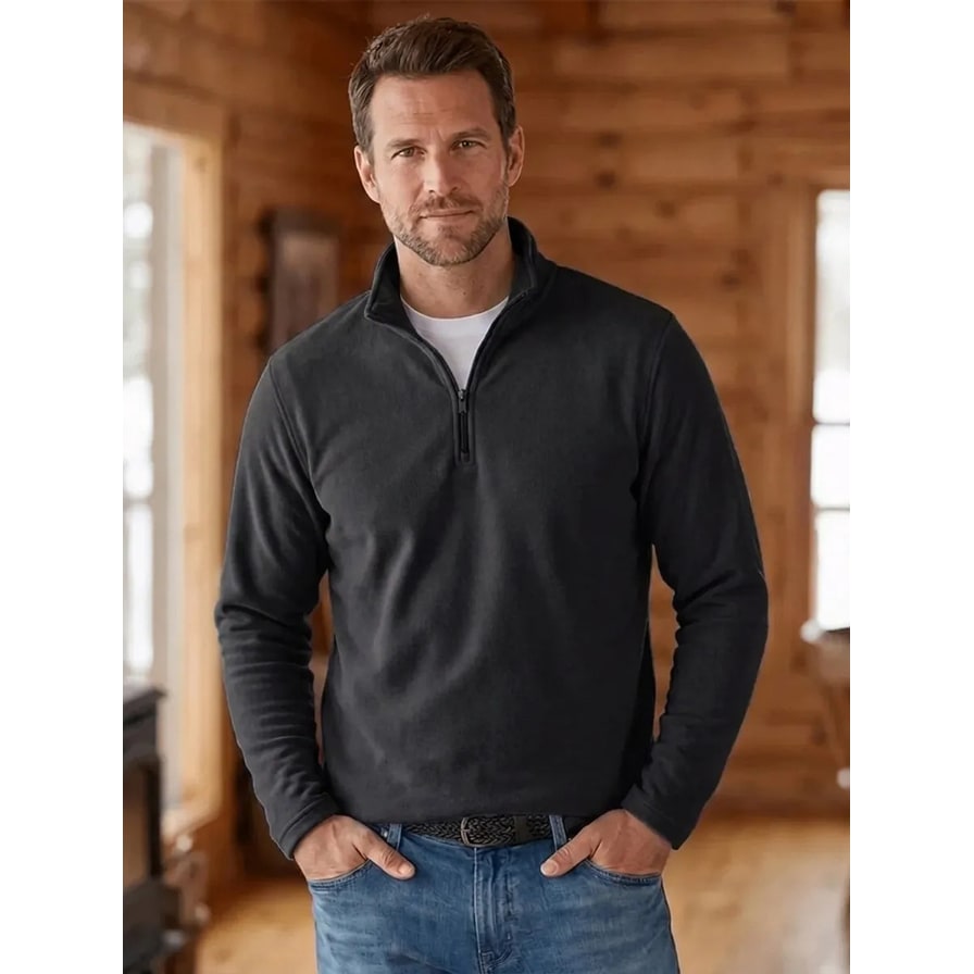 Men's Quarter Zip Pullover Sweater with Fleece Knit and Stand Collar - Image 6