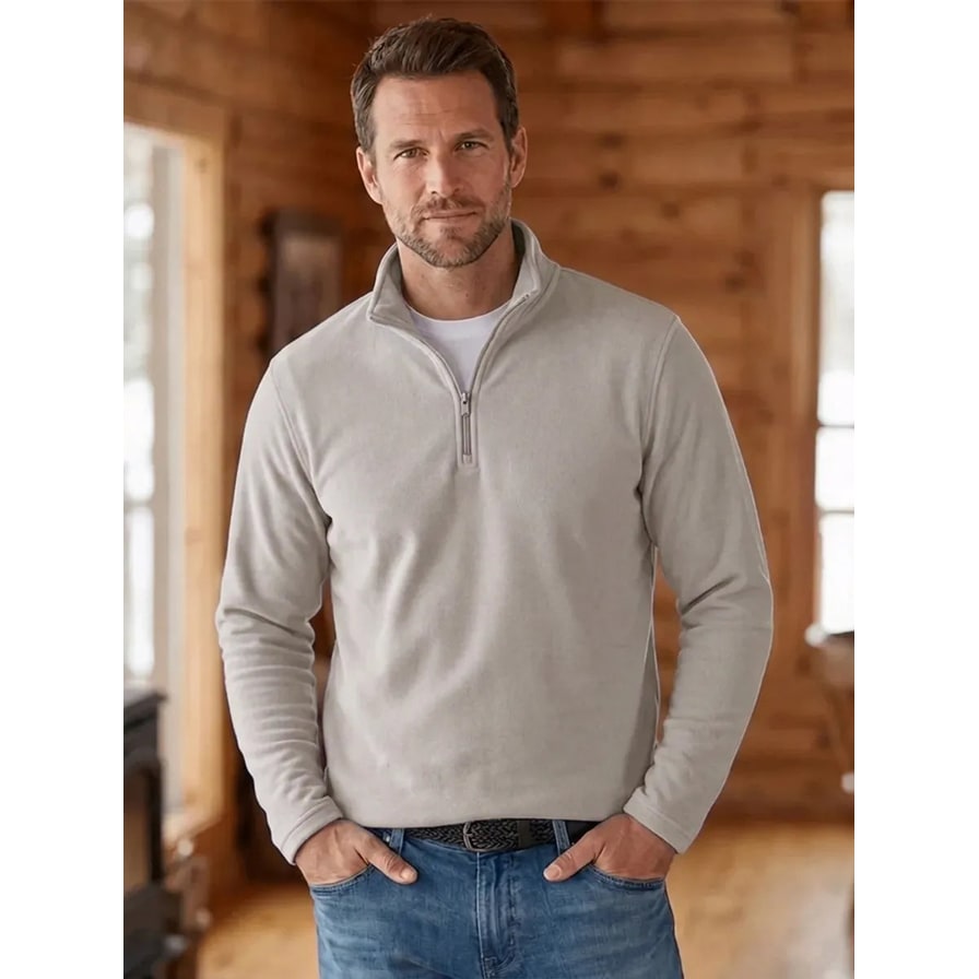 Men's Quarter Zip Pullover Sweater with Fleece Knit and Stand Collar - Image 7