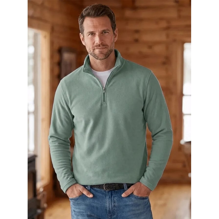Men's Quarter Zip Pullover Sweater with Fleece Knit and Stand Collar - Image 8