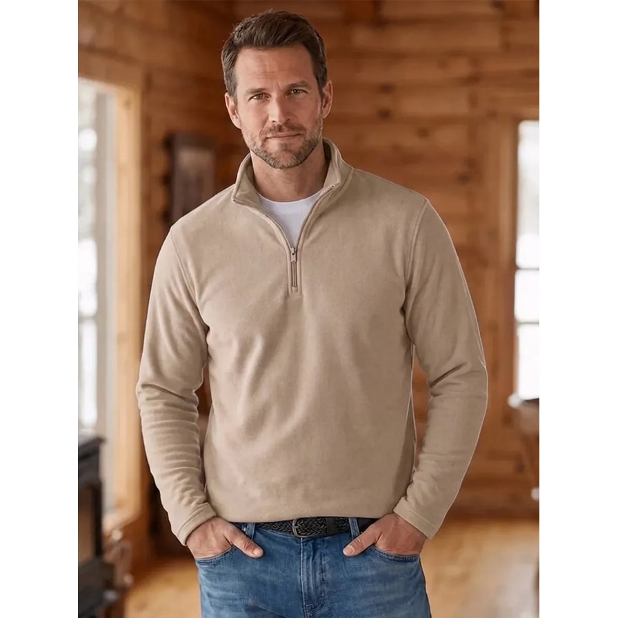 Men's Quarter Zip Pullover Sweater with Fleece Knit and Stand Collar - Image 9