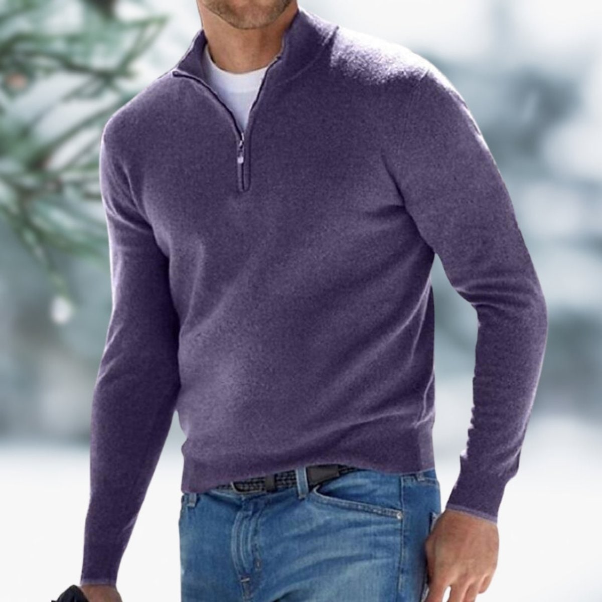 Men's Quarter Zip Pullover Sweater with Mock Neck and Ribbed Cuffs - Image 10