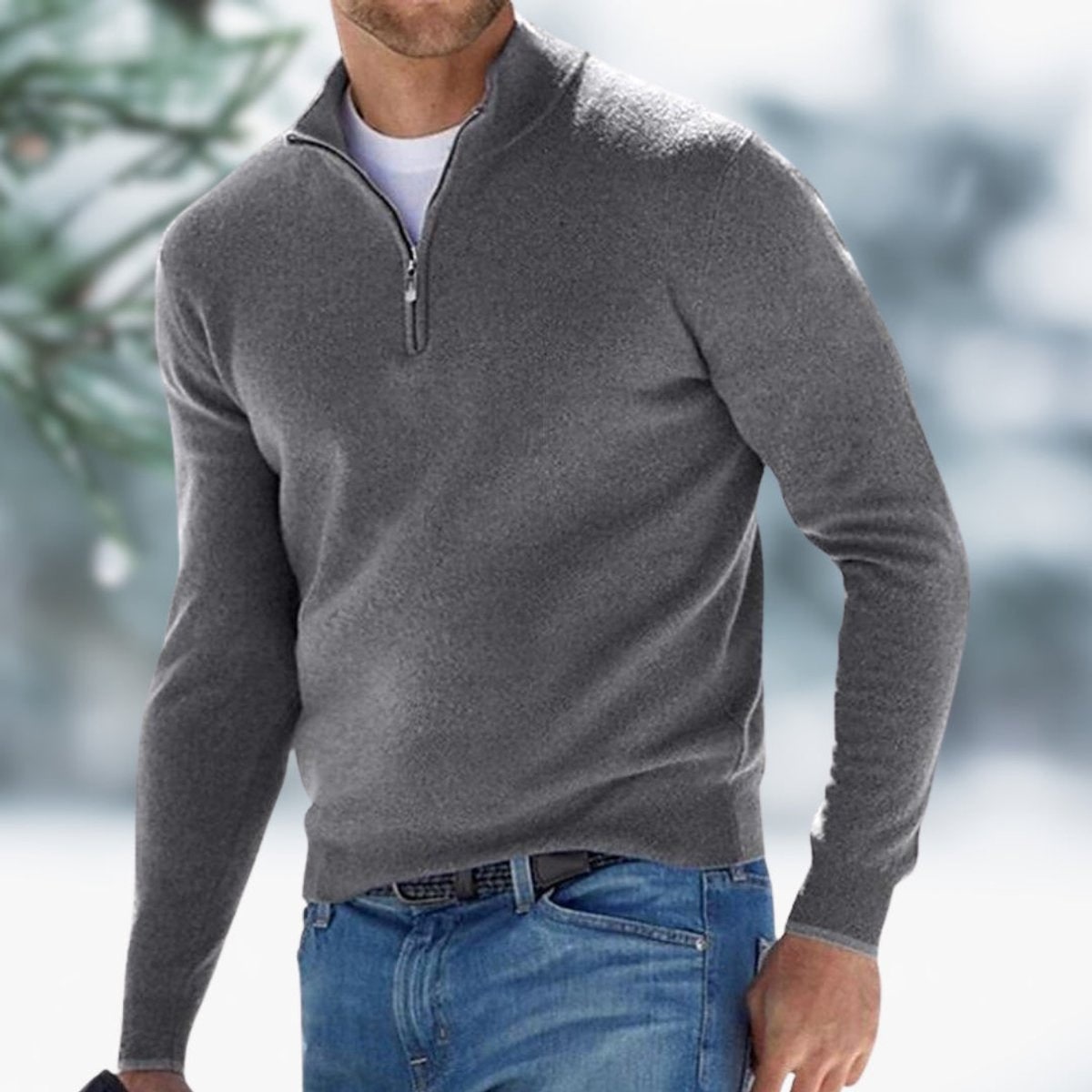 Men's Quarter Zip Pullover Sweater with Mock Neck and Ribbed Cuffs - Image 2