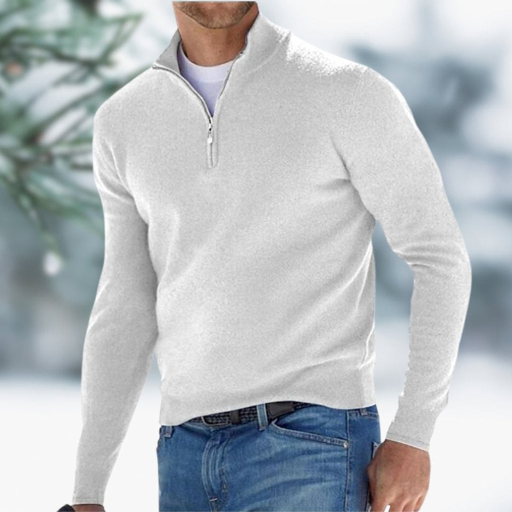 Men's Quarter Zip Pullover Sweater with Mock Neck and Ribbed Cuffs - Image 3