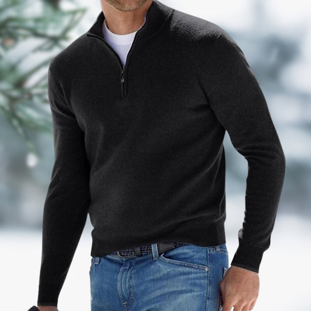 Men's Quarter Zip Pullover Sweater with Mock Neck and Ribbed Cuffs - Image 4
