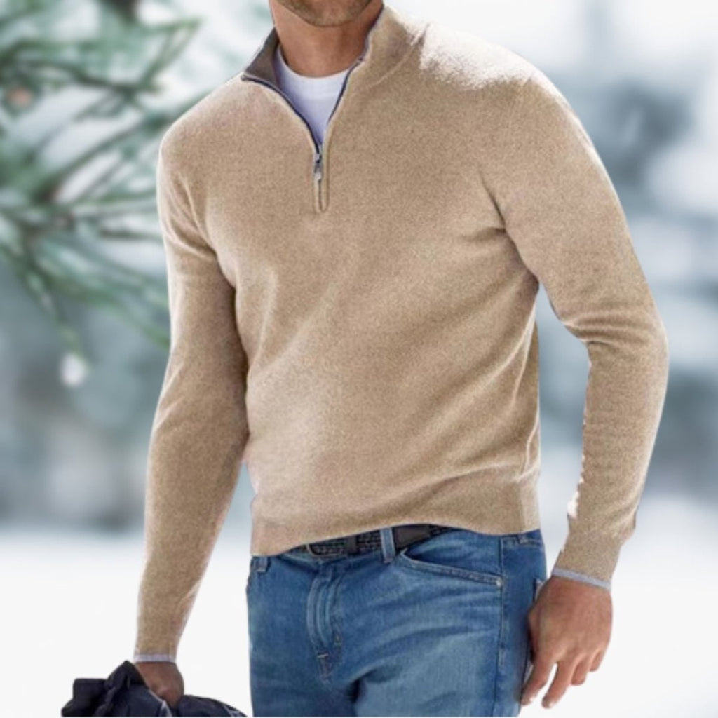 Men's Quarter Zip Pullover Sweater with Mock Neck and Ribbed Cuffs - Image 5