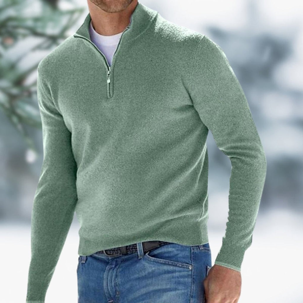 Men's Quarter Zip Pullover Sweater with Mock Neck and Ribbed Cuffs - Image 7