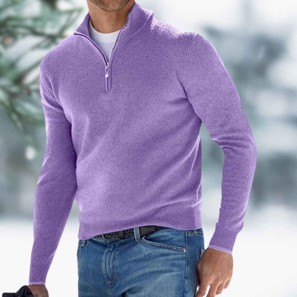 Men's Quarter Zip Pullover Sweater with Mock Neck and Ribbed Cuffs - Image 9