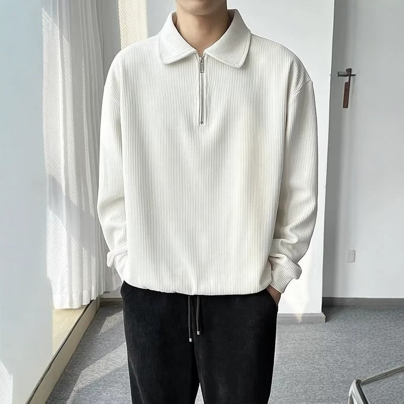 Men's Quarter Zip Pullover Sweater with Polo Collar and Ribbed Knit - Image 2