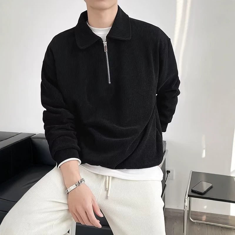 Men's Quarter Zip Pullover Sweater with Polo Collar and Ribbed Knit - Image 3